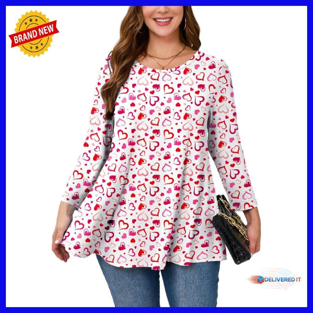 Plus Size 3/4 Sleeve Tunic Top Flowy Swing Fit Loose Blouse